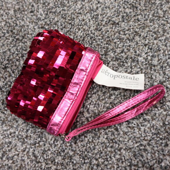 Y2K Aéropostale Hot Pink Sequin Coin Purse Clutch Wristlet - Picture 7 of 7